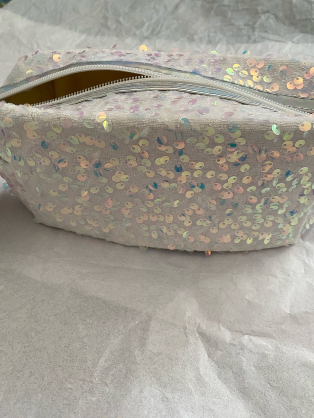 Sequin Cosmetic Pouch - Iridescent White Makeup Case